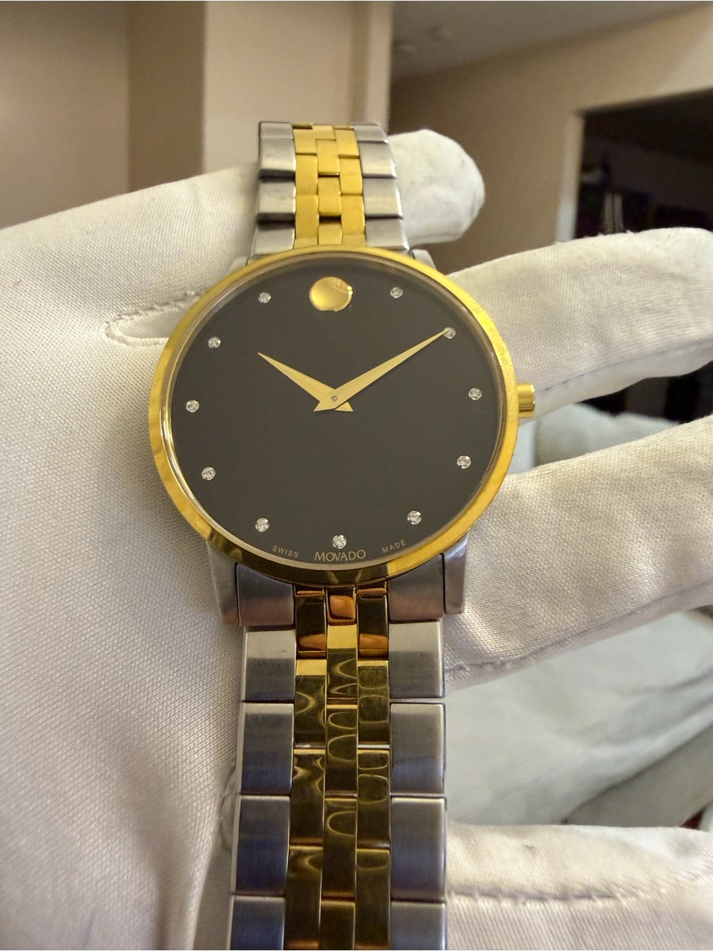 Movado Museum Classic 07.1.19.1462 Men's Diamond Black Dial Two-Tone Watch 7" - Picture 12 of 16